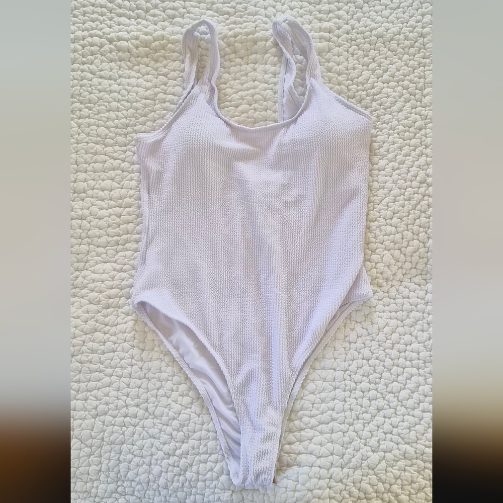 White Textured One-Piece Swimsuit
